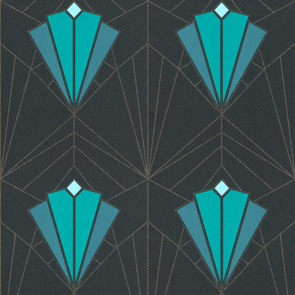 Isadora Teal Gold Wallpaper Debona Paste The Wall Glitter Textured Vinyl