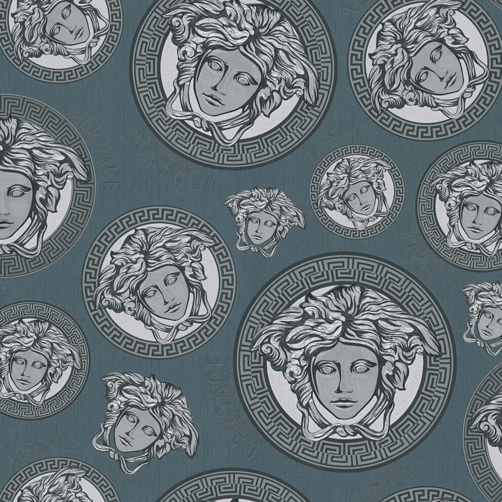 Versace Plate Metallic Wallpaper Green Silver Vinyl Paste Wall Textured 4051315535981