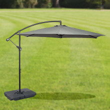 GardenCo 3m Cantilever Banana Hanging Parasol with Crank Handle and Cover - Colour: Grey