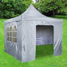 GardenCo Gazebo comercial de luxo cinzento com laterais amovíveis com fecho - 3m x 3m - Revestido a PVC à prova de água
