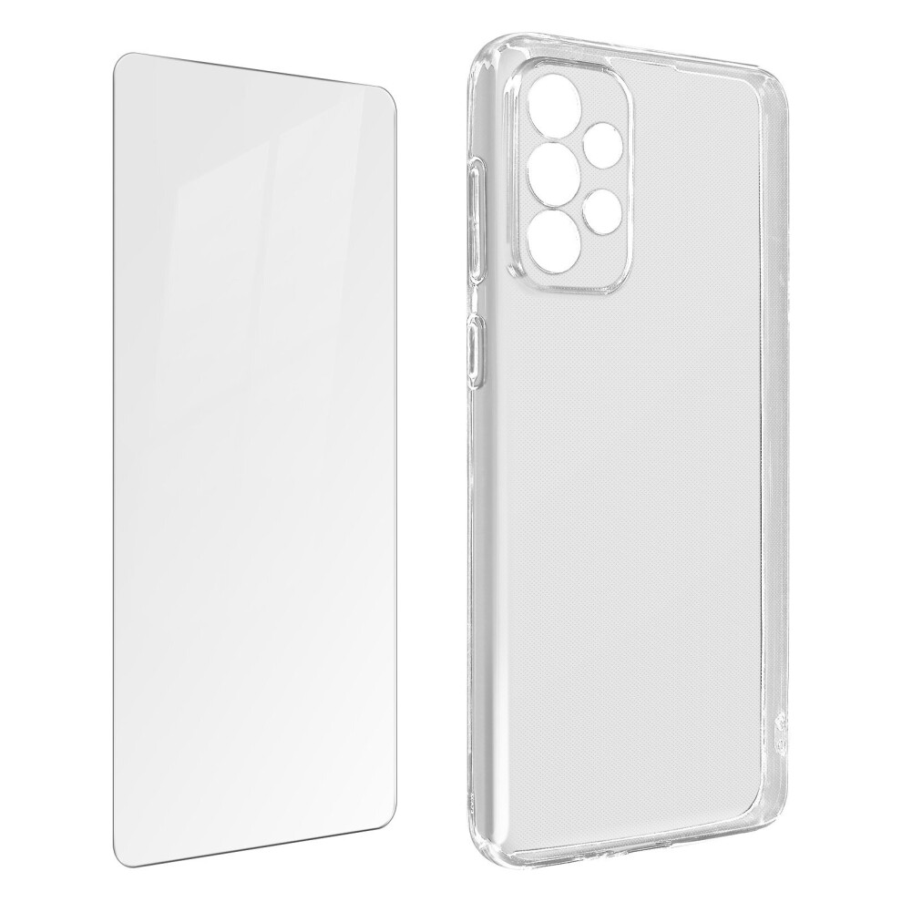 Case For Galaxy A73 Silicone Soft And Screen Protector Tempered Glass 9H Clear 3662427643467