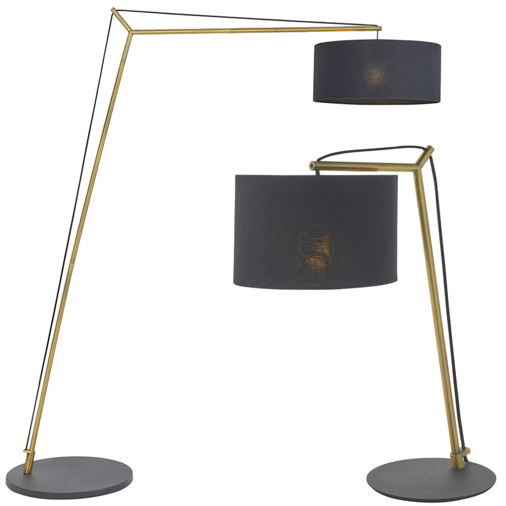 Angular Brass Plated Light Set - Floor & Table Lamp Bundle - Black Cotton Shades