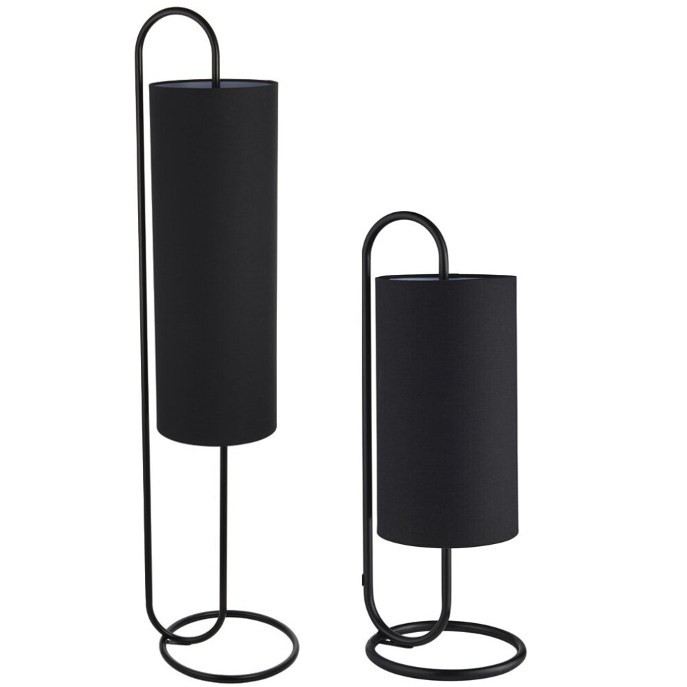 Matt Black Oval Structural Light Set - Floor & Table Lamp Bundle - Black Shades