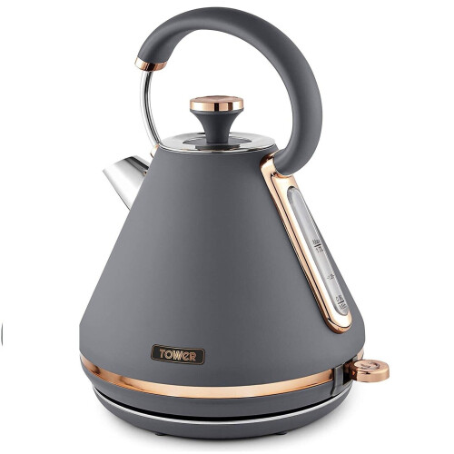 Tower Tower Grey Cavaletto Pyramid Kettle, 4 Slice Toaster, Bread Bin & 3 Canisters 1