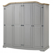 Corona Grey Wax 4 Door Arch Top Wardrobe Solid Wood Pine Bedroom