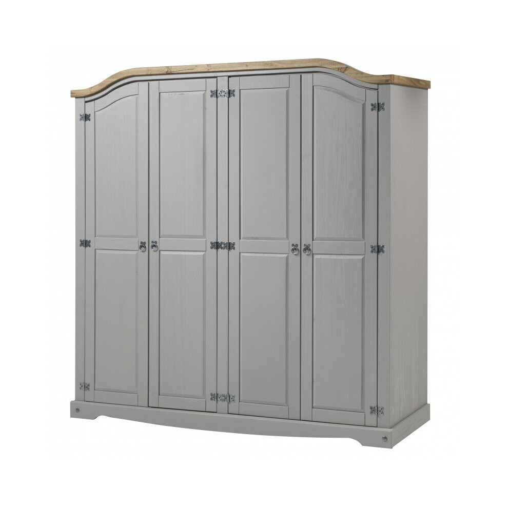 Mercers Furniture Corona Wax 4 Door Arch Top Wardrobe Solid Wood Pine Bedroom Grey