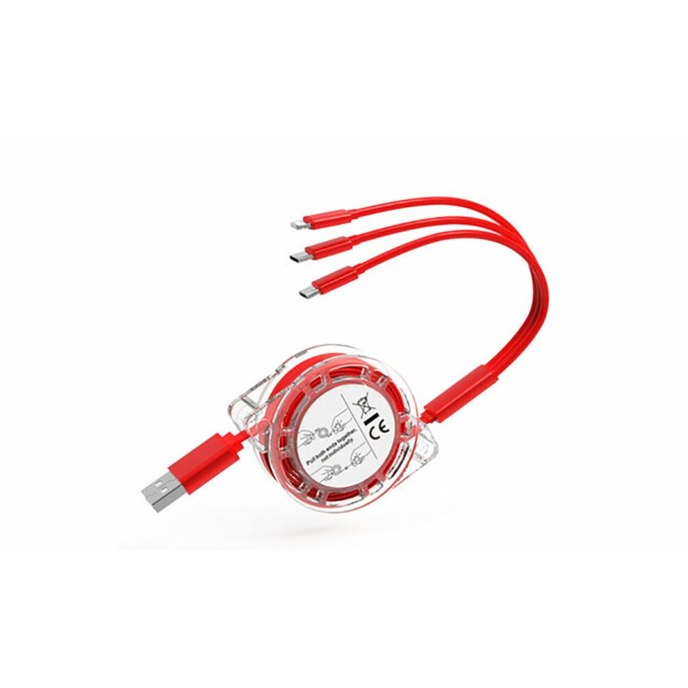 (red) Retractable One-to-Three Data Cable Charger