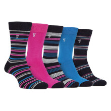 (6-11 UK, Charcoal / Pink) Farah - Mens 5 Pack Natural Organic Bamboo Striped Patterned Socks