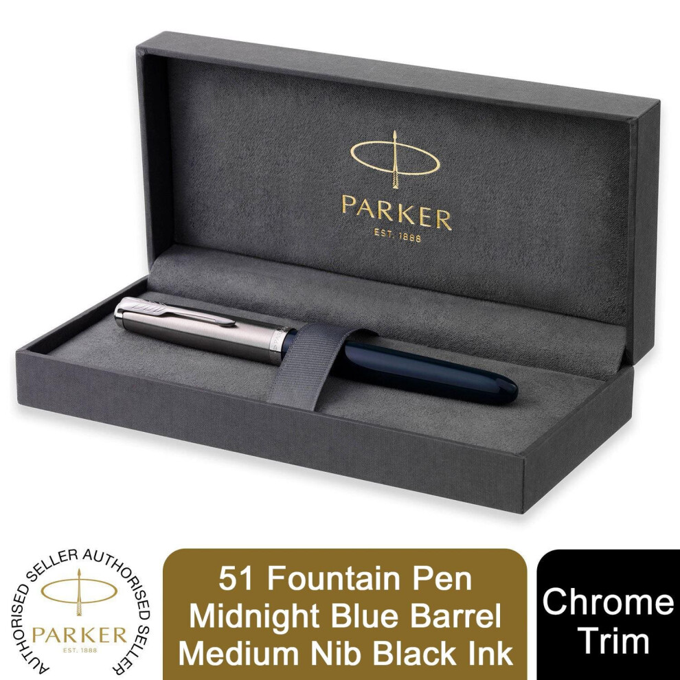 Parker 51 Fountain Pen Midnight Blue Barrel Medium Nib Black Ink