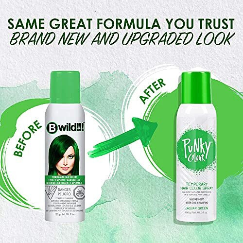 Punky Σπρέι Χρώματος Μαλλιών - Jaguar Green, Άμεσο Ζωντανό Χρώμα Μαλλιών, Ξεπλένεται, 3.5 oz 1