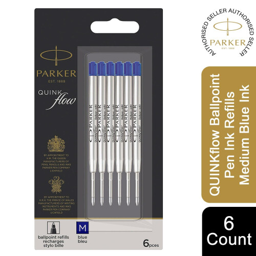 Parker Parker QUINK flow Ballpoint Pen Medium Tip Blue Ink Refills, 6 Refills