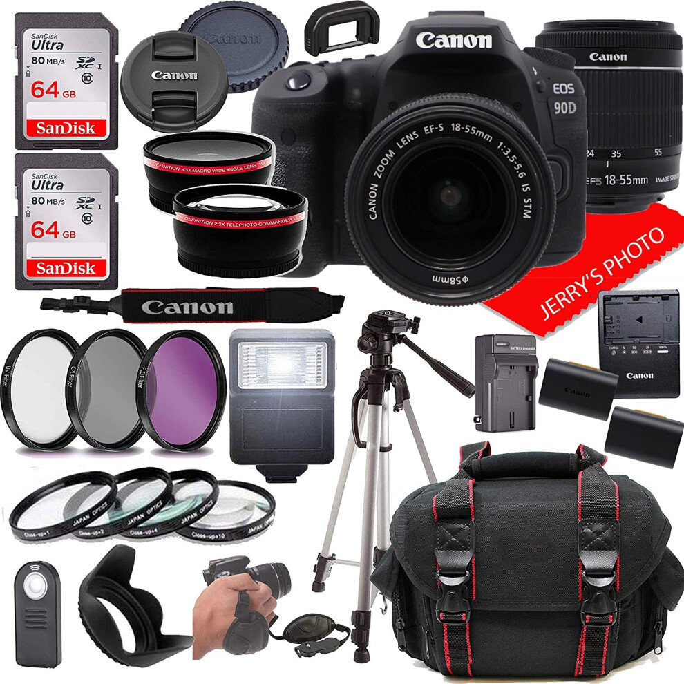 Canon EOS 90D DSLR Camera w/Canon EF-S 18-55mm F/3.5-5.6 is STM Zoom Lens + Case + 128GB Memory (28pc Bundle)