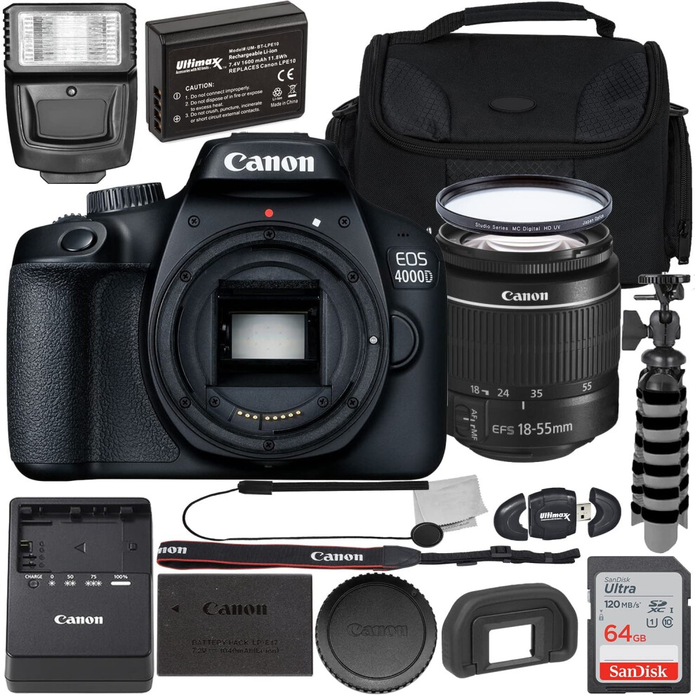 Canon EOS 4000D Rebel T100 DSLR Camera with EF S 18 55mm f/3.5 5.6 III CN4000DW1855IIIFB9VRM Canon EOS 4000D DSLR with EF S 18 55mm f/35 56 III Lens