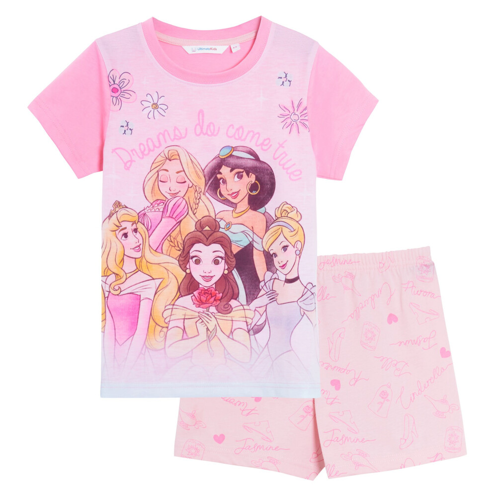 (9-10 Years) Girls Disney Princess Short Pyjamas Shortie Summer Pjs Set Jasmine Ariel Belle