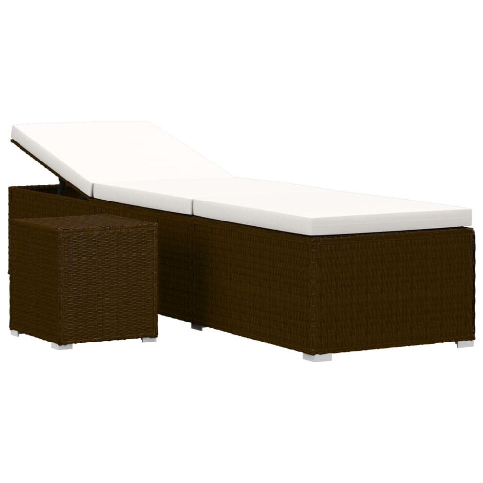 vidaXL Sun Lounger with Cushion and Tea Table Poly Rattan Brown Lounge Bed