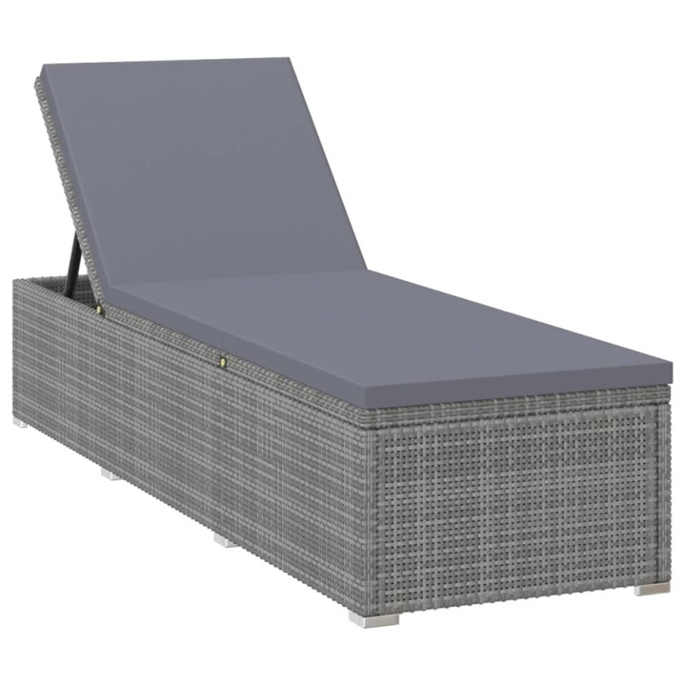 Vidaxl Sun Lounger With Dark Grey Cushion - Water-Resistant Pe Rattan, Adjustable Back, Steel Frame, Grey Patio Lounge Bed (317106)