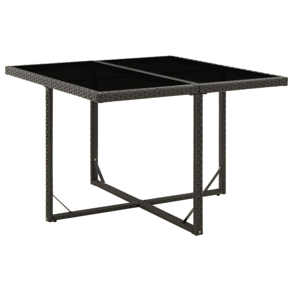 Vidaxl (Black) Garden Table Poly Rattan&Glass Patio Furniture Bistro Table Grey/Black