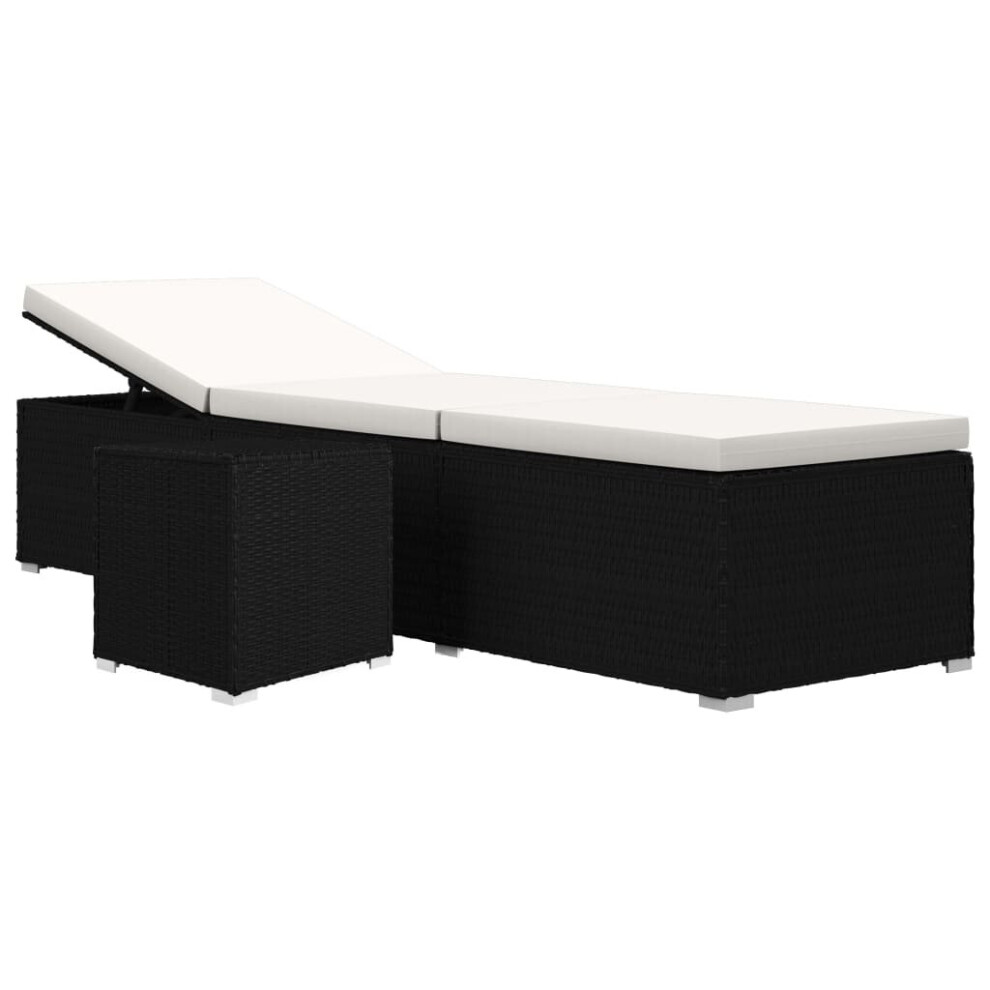 Vidaxl Sun Lounger With Cushion And Tea Table Poly Rattan Lounge Bed Black