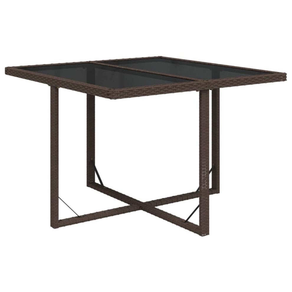 Vidaxl (Brown) Garden Table Poly Rattan&Glass Patio Furniture Bistro Table Grey/Black