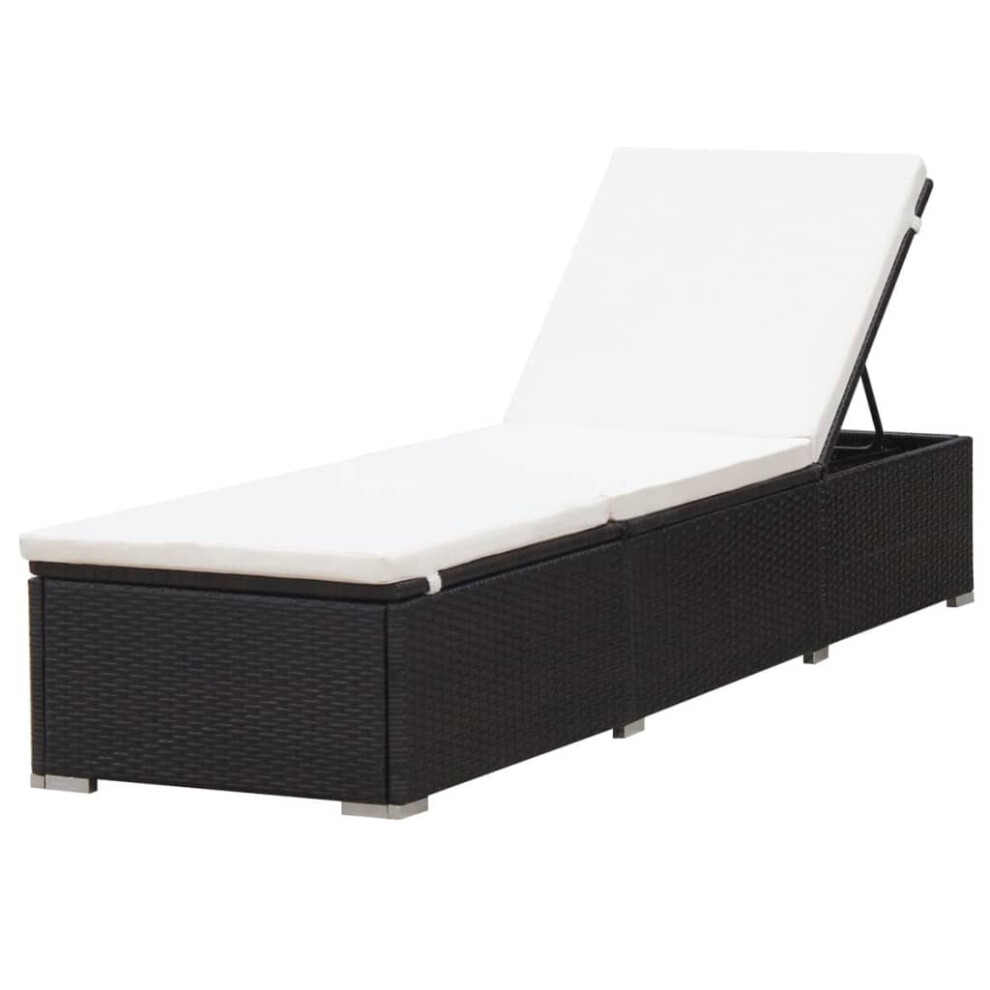 vidaXL Sun Lounger with Cream White Cushion Poly Rattan Brown Patio Lounge Bed