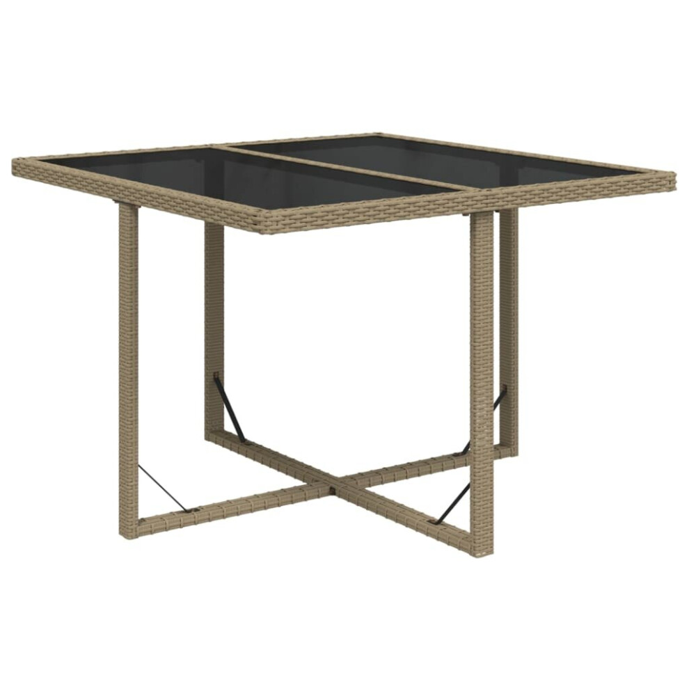 Vidaxl (Beige) Garden Table Poly Rattan&Glass Patio Furniture Bistro Table Grey/Black