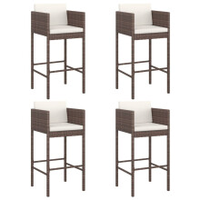 vidaXL Barhocker 4 Stk. mit Kissen Braun Poly Rattan