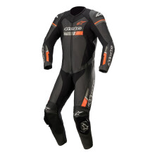 (58) Alpinestars GP Force Chaser One Piece Leather Suit Black / Fluo Red