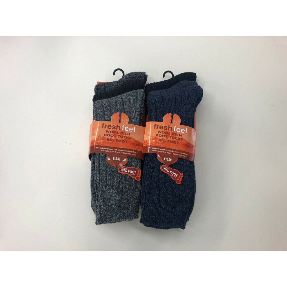 (12 Pairs) New Mens Big Foot 11-14 Original Wool Rich Winter Non Elastic Fresh Feel Socks