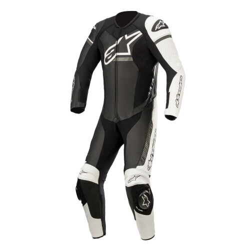 (58) Alpinestars GP Force Phantom One Piece Leather Suit Black / White / Metallic Grey