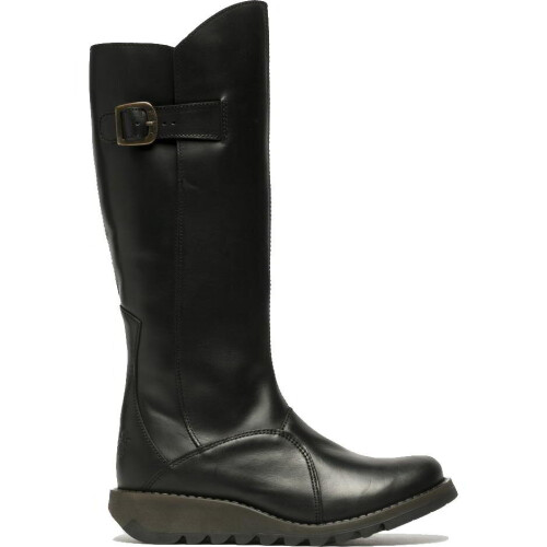 (Black, UK 6) Fly London Mol 2 Womens Ladies Leather Zip Up Knee High Wedge Boots
