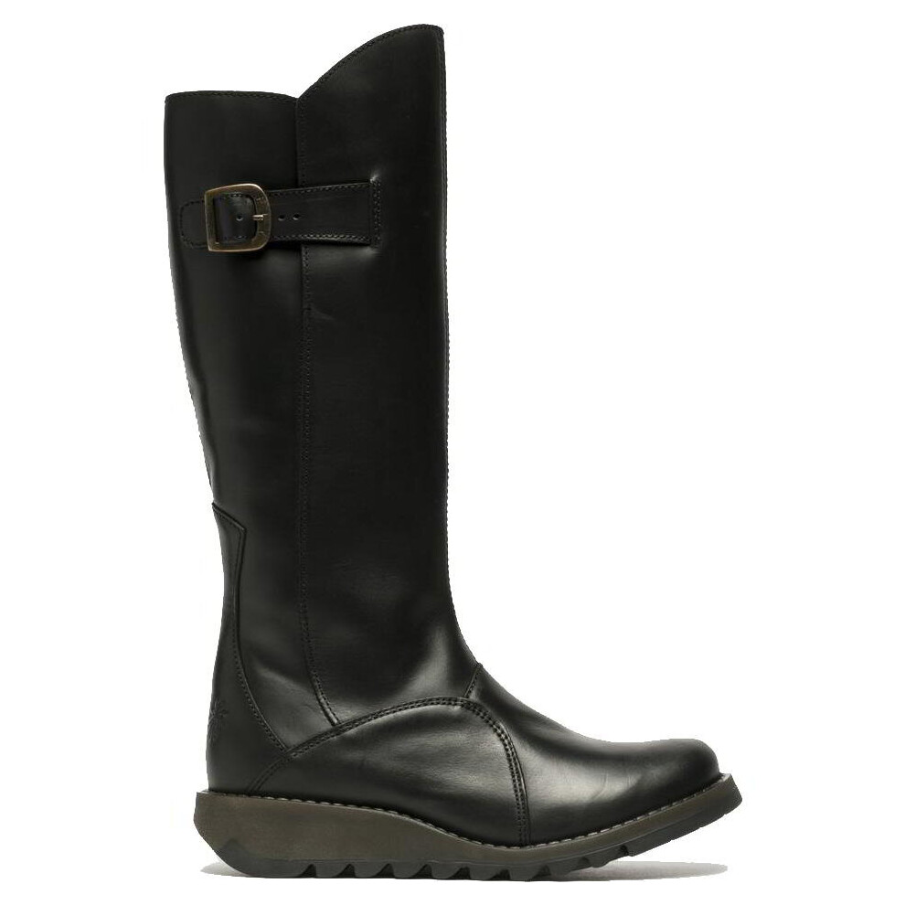 (Black, UK 7) Fly London Mol 2 Womens Ladies Leather Zip Up Knee High Wedge Boots