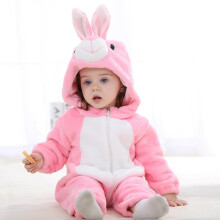(Rabbit, 90cm) Baby Winter Animal Costume Flannel Hooded Jumpsuit Zipper Romper Cosplay Outfits