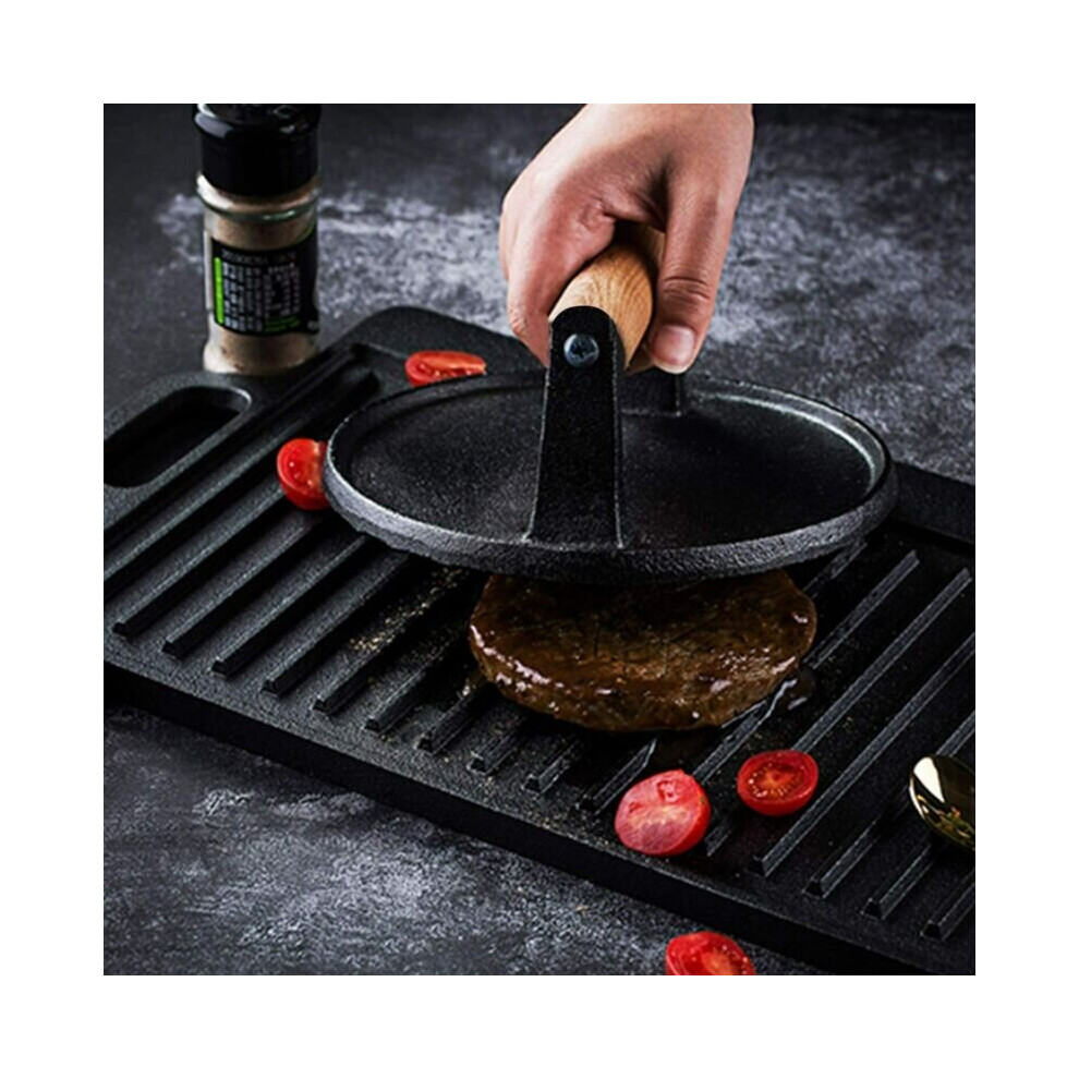 Kitchen Round Cast Iron Grill Meat Press Tool Steak Bacon Burger Press Black