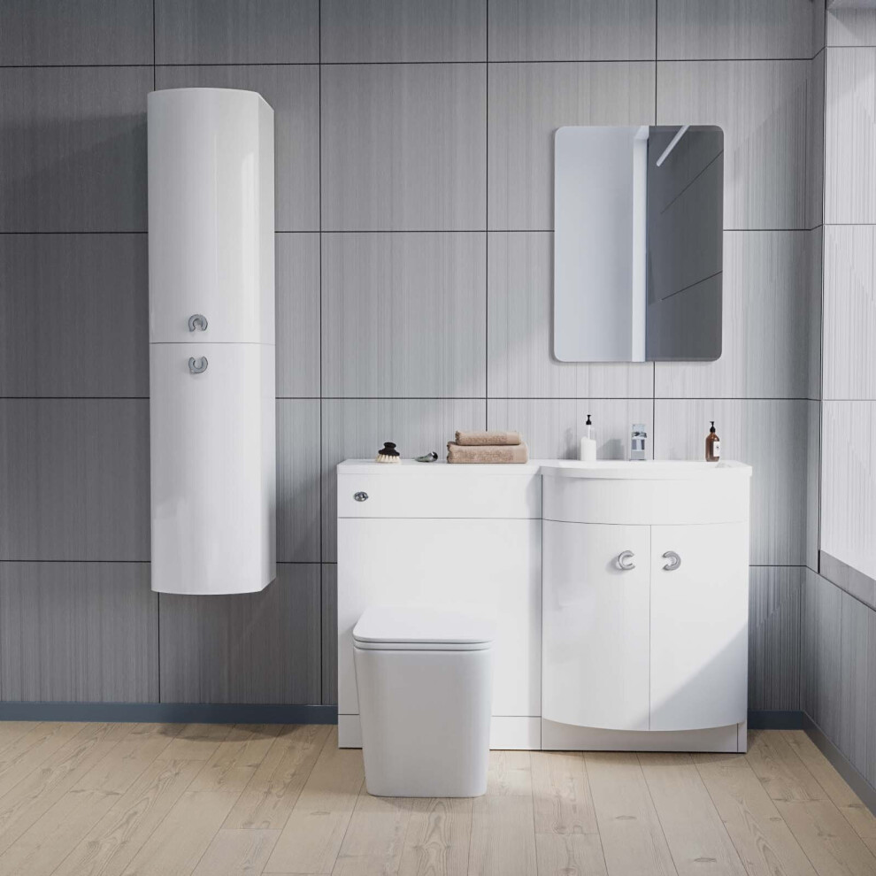 Nes Home Dene Rh White Vanity, Square Btw Toilet, Wc, Basin & Wall Hung Cabinet Flat Pack