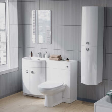 LH White Vanity with BTW Toilet, WC, Basin and Wall Hung Cabinet Flat Pack| Dene