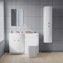 LH White Vanity, Square BTW Toilet, WC, Basin & Wall Hung Cabinet Flat Pack| Dene
