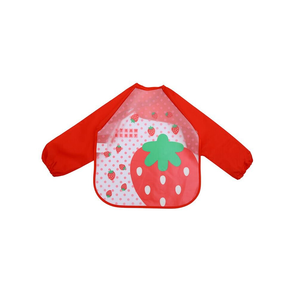 (Strawberry) Baby Feeding Bibs Waterproof Feeding Apron Toddler Weaning Long Sleeve