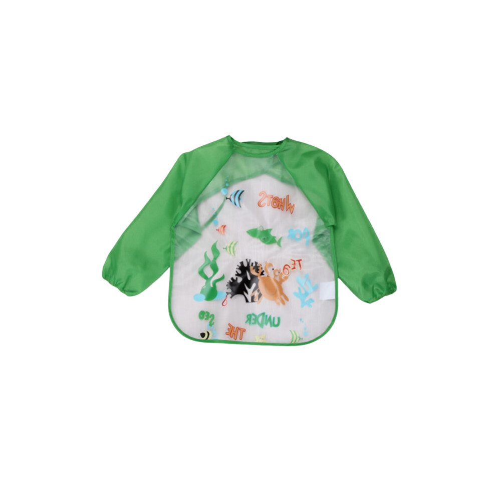 (Green Crab) Baby Feeding Bibs Waterproof Feeding Apron Toddler Weaning Long Sleeve