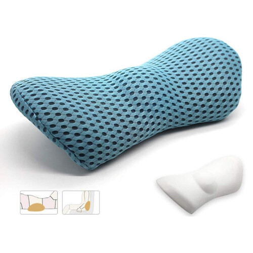 (Blue) Ergonomic Lumbar Cushion Support Backrest Back Pillow For Office Car Seat