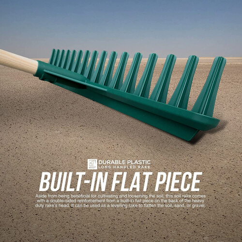 Large Garden Rake Head 120cm Handle Heavy Duty Plastic 16 Teeth Soil 1