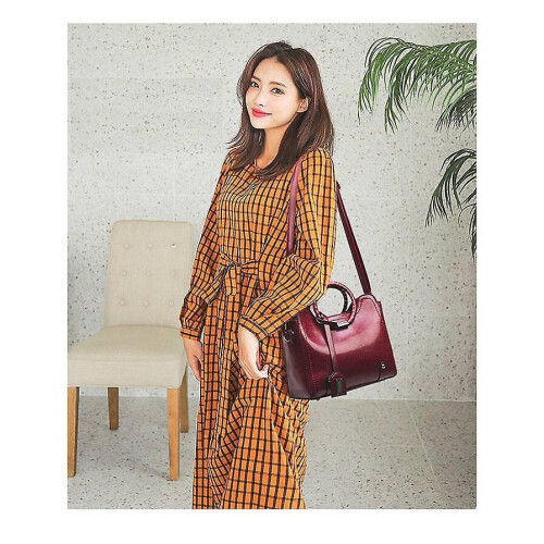 (Red) Women Oil Wax Leather Handbag Vintage Luxury Ladies Shoulder Bag Tote Bag 2