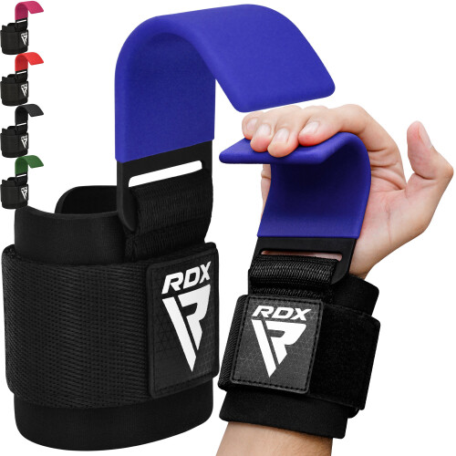 (Blue) RDX Weight Lifting Hooks Straps Pair Training Wrap