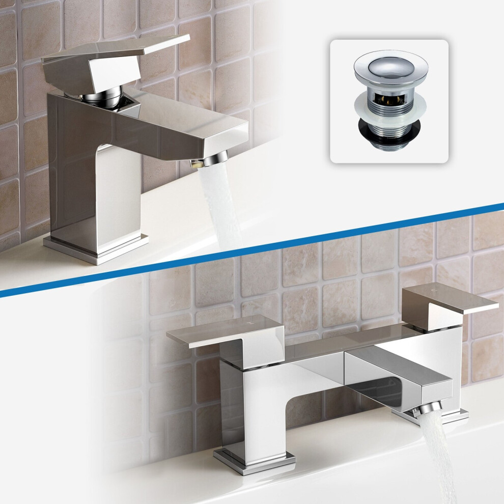Raldo Basin & Bath Filler Mixer Tap With Waste Chrome 7427009334203