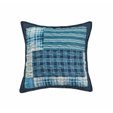 (Check Denim-Blue, Filled Cushion 17" x 17") 3 Piece Patchwork Bedspread Quilted Throw Double & King Size Printed Bedding Set
