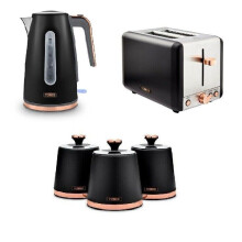 Cavaletto Black Rose Gold 1.7L Jug Kettle, 2 Slice Toaster And Canisters Set