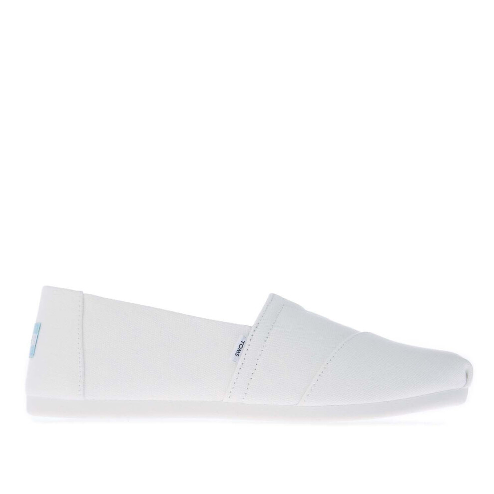 (UK 4) Womens Toms Recycled Cotton Canvas Alpargata Espadrille Pumps in white.