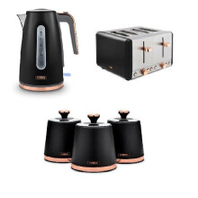 Cavaletto Black Rose Gold 1.7L Jug Kettle, 4 Slice Toaster And Canisters Set