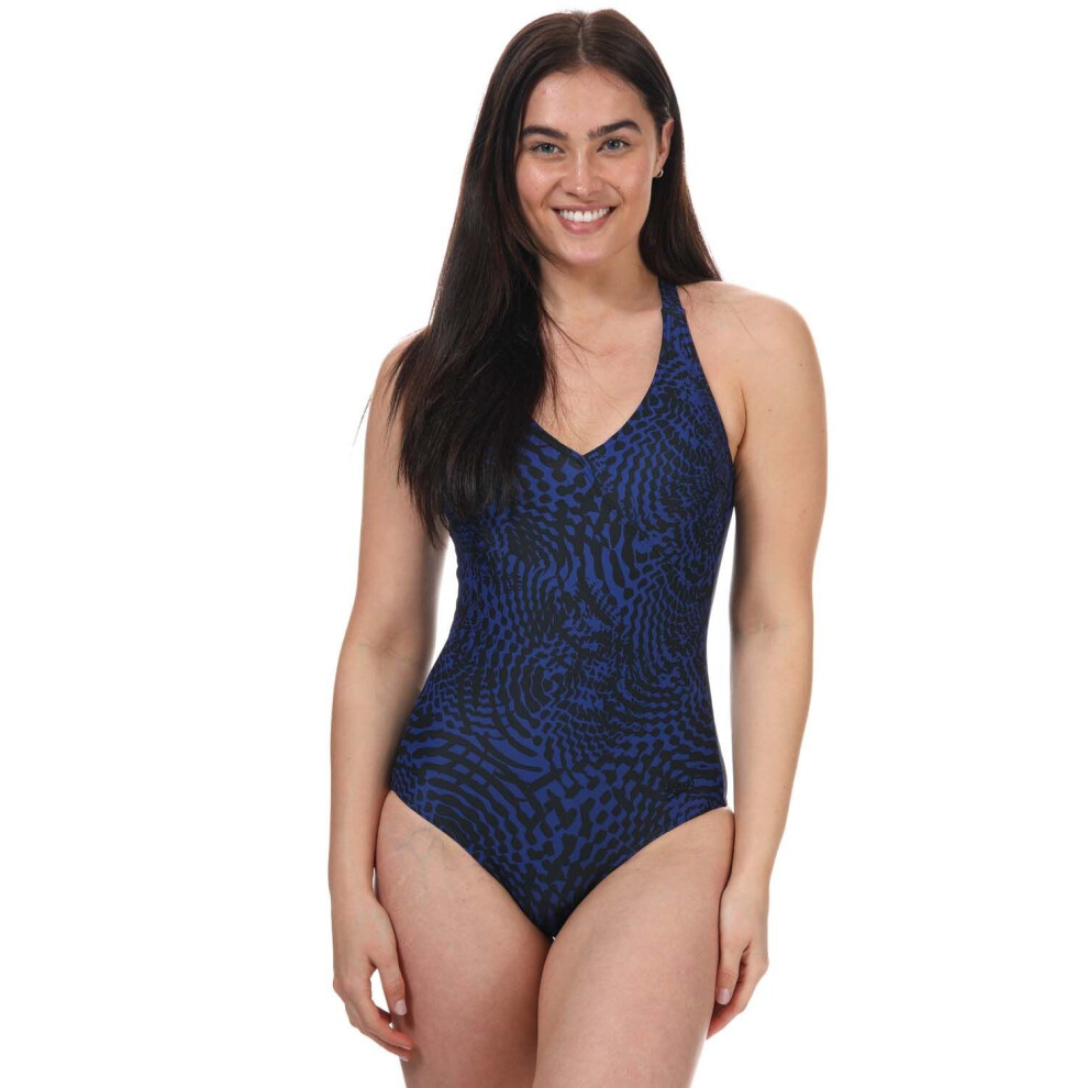 (10) Womens Speedo Lexi Printed Swimsuit in black - blue.