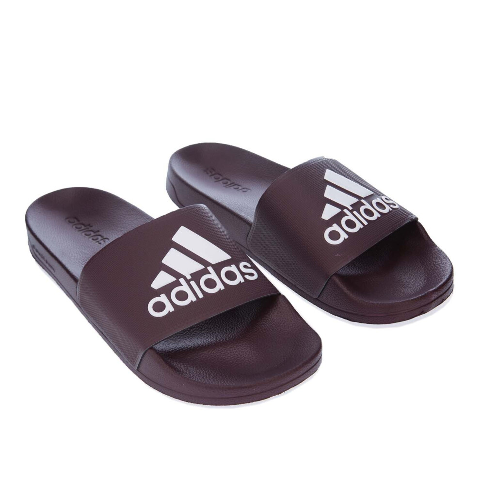 (UK 11) Mens adidas Adilette Shower Slide Sandals in burgundy.