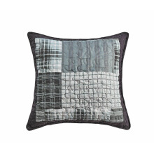 (Check Denim-Grey, Cushion Cover 17" x 17") 3 Piece Patchwork Bedspread Quilted Throw Double & King Size Printed Bedding Set